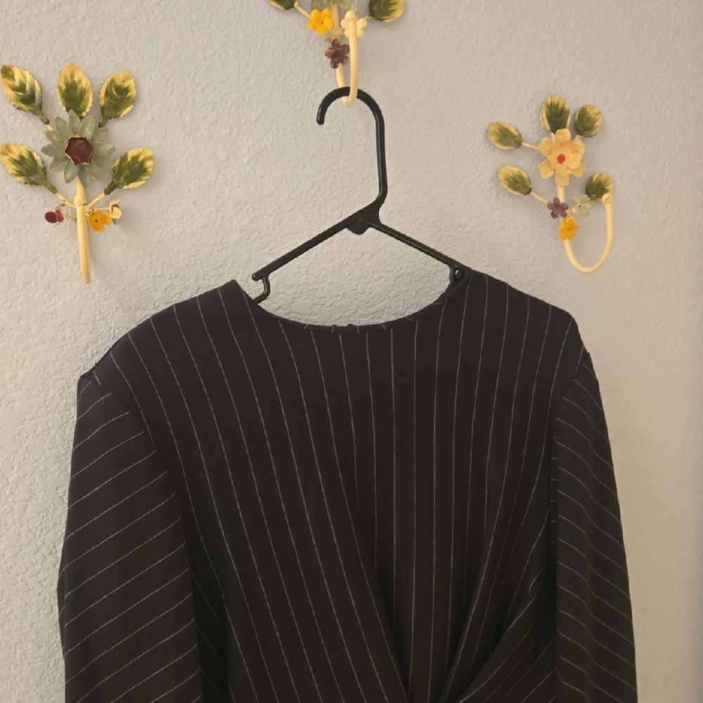 Black Pinstripe Long Sleeve Top With Shoulder Pads, COS
